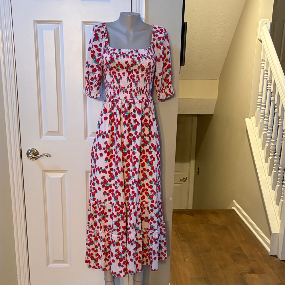 Betsey Johnson White Midi Dress with Red Floral Print